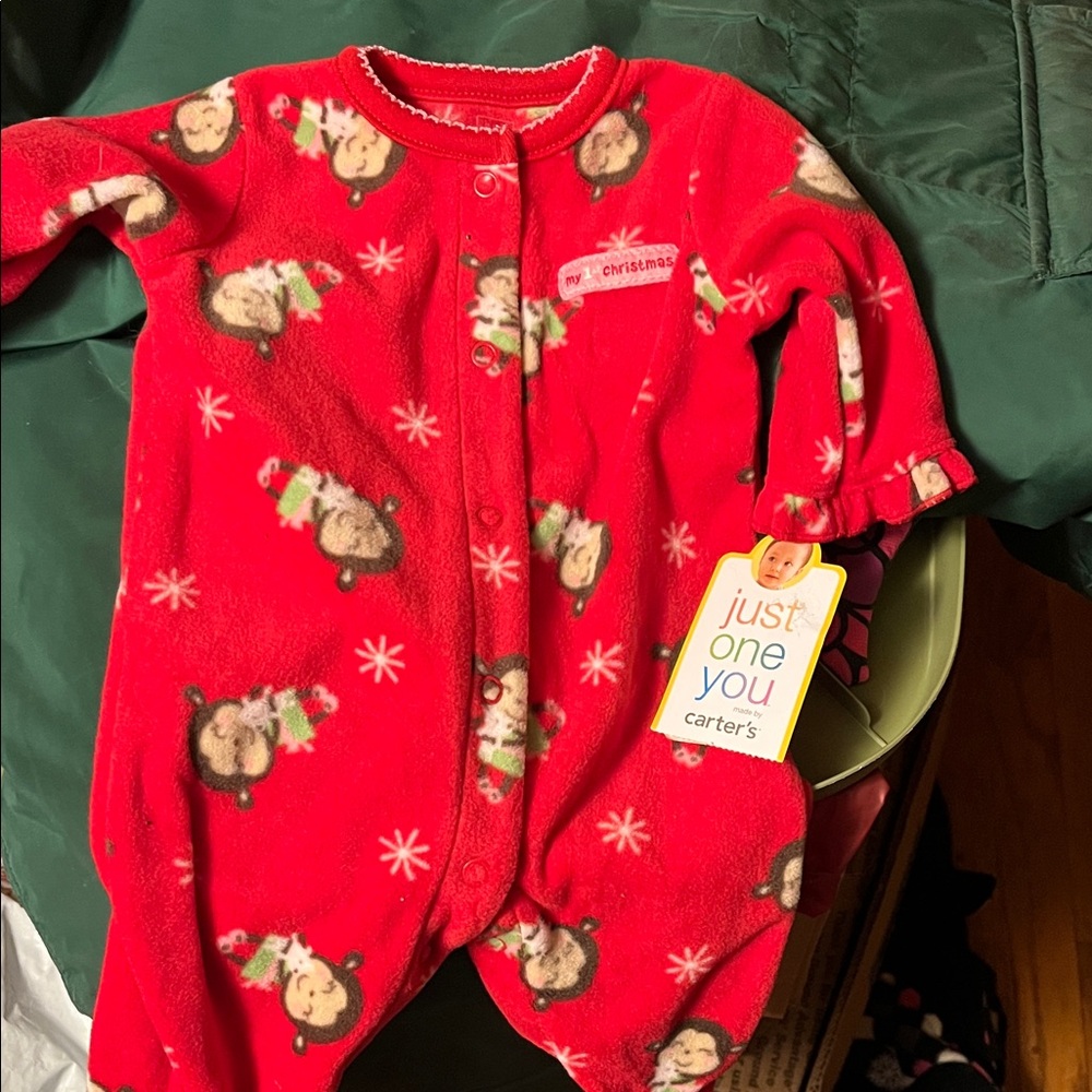 Carter's Festive Red Baby Onesie with Monkey Print